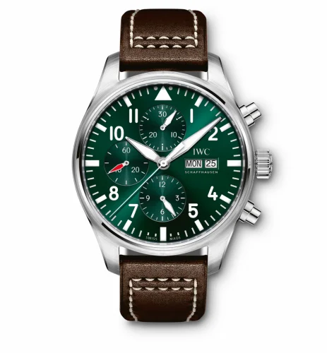IWC Pilot's Watch Chronograph Stainless Steel / Racing Green / Calf IW3777-26 (IW377726)